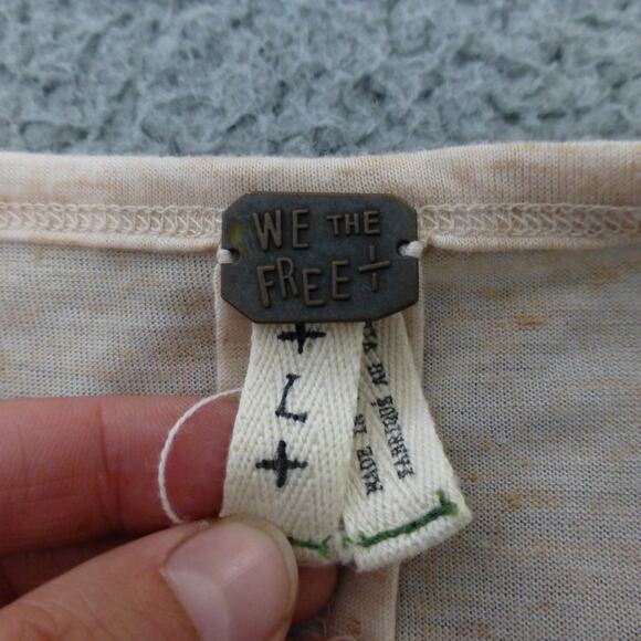 We The Free Top Womens L Boho Beige 3/4 Sleeve Flowy Slouchy Scoop Neck Linen - Picture 6 of 10